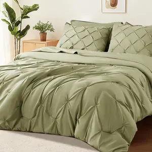 Sonoro Kate 7PCS Elegant Comforter Set – Sage green Pintuck All-Season Bedding with Soft Sheets, Pillowcases,Comforter and Decorative Shams