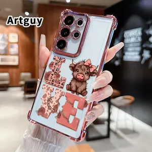 Cute Cow Love Pattern Mobile Phone Case Compatible with Samsung Galaxy S26 S23 Ultra S24 Plus S25 S22+ FE Edge Four Corner Anti-drop Shockproof Non-slip Silicone Transparent Protective Cover