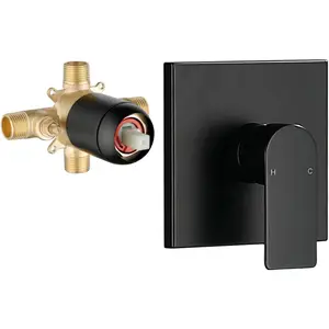 2 Function Shower Valve Kit Single-Handle Shower Valve and Trim Kit Shower Faucet Handle Bathroom Shower Control Valve Kit Rough-In Shower Trim Kit Shower Mixing Valve Matte Black