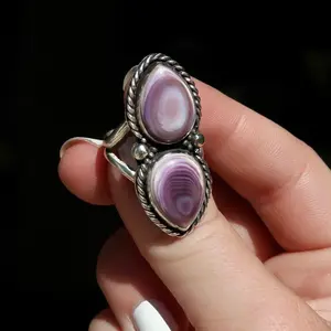 Quahog Shell Sterling Silver Double Band Ring, Size 8