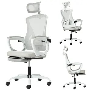 SpineSupport Lab Ergonomic Office Chair with Footrest - High Back Mesh Computer Desk Chair for Home Office, Adjustable Lumbar Support, 360° Swivel, Reclining Gaming Chair, Comfortable Executive Chair for Long Hours Work & Study