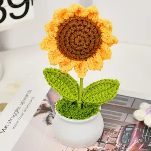 1 pot of handmade crocheted simulated sunflower decorative potted plant, office desktop decoration, bedroom bedside table decoration, daily relaxation mood decoration, holiday gift, Decorative Artificial Flowers, Artificial Sunflower