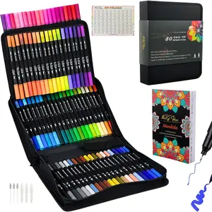 Dual Tip Brush Art Marker Pens, 80  Color, Water-Based Ink, Fineliner & Brush Tip Pens for Arts Lover Adults, Coloring Drawing Book, Calligraphy Writing, Sketching and Doodling