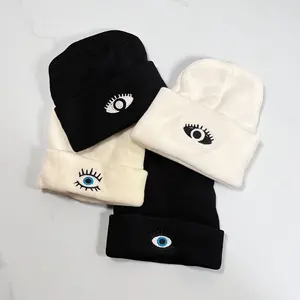 Evil Eye Embroidered Beanie Hat - Black Beanie with Eye Design, Ideal for Cold Weather Wear Premium Headwear
