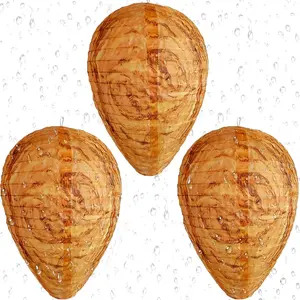 3 Pack Fake Wasp Nest Decoy, Outdoor Waterproof Hanging Realistic Hornet Nest Decoys, Yellow Wasp Hornet Decoy Set for Under Eaves, Garden, Patio, Porch