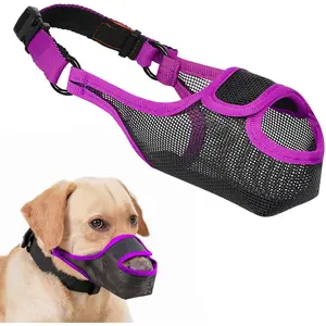 Patented Mesh Muzzle for Large Medium Small Dogs Allows Full Pant Drinking, Prevents Biting Chewing Scavenging, Adjustable Breathable Mouth Guard (Purple, S)