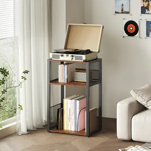 3-Tier Record Player Stand – Holds Up to 100 Vinyl Albums, Turntable Storage Shelf for Living Room, Bedroom & Side Table Use
