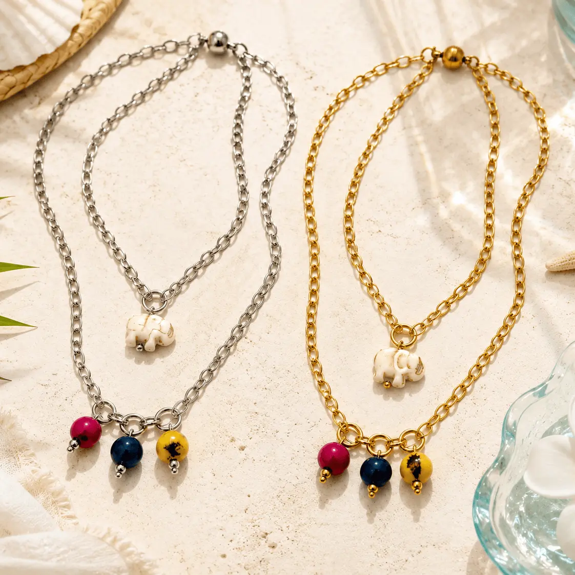 Off White Howlite Elephant Dainty Necklace