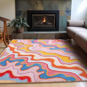 Dopamine Rainbow Wave Design Carpet , Soft Plush Thick Mat, Decorative Area Rug, Fluffy Modern Rug, Creative Home Decor for Living Room Bedroom Sofa Coffee Table