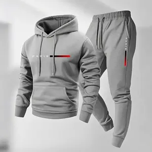 Men’s Paris letter-print hoodie and drawstring sweatpants set; menswear; casual athletic hooded jacket and pants for fall and winter; men’s clothing for daily wear; sportswear for indoor and outdoor use; tracksuit; athleisure summer; unisex polo shirt