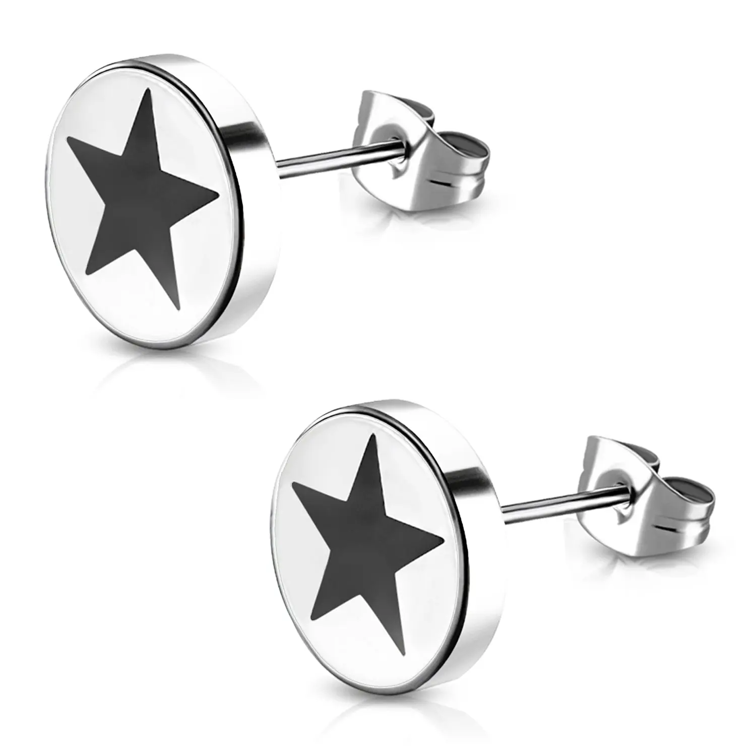 Stainless Steel Two-Tone Illusion Full All Star Round Circle Button Stud Earrings