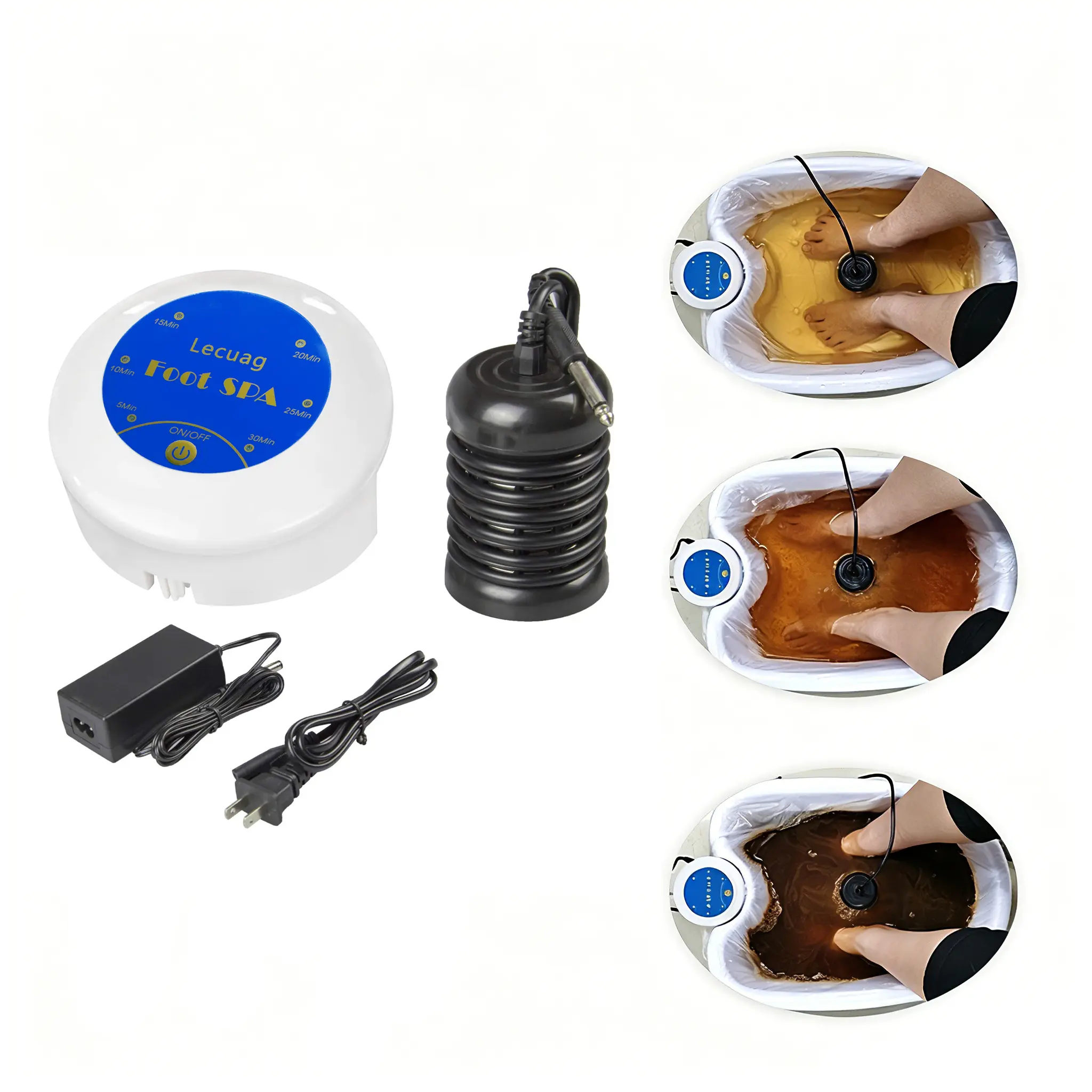 Portable Ionic Foot Bath Detox Machine - Plug-In Bathroom Relaxation Aid with Plug, 1-Touch Start, 30min Auto Shut Off, Smart Controller, Purified Water Function, Adjustable Massage, 4.33x2.36in, Any Basin Compatible Gift for Body Detox & Stress Relief