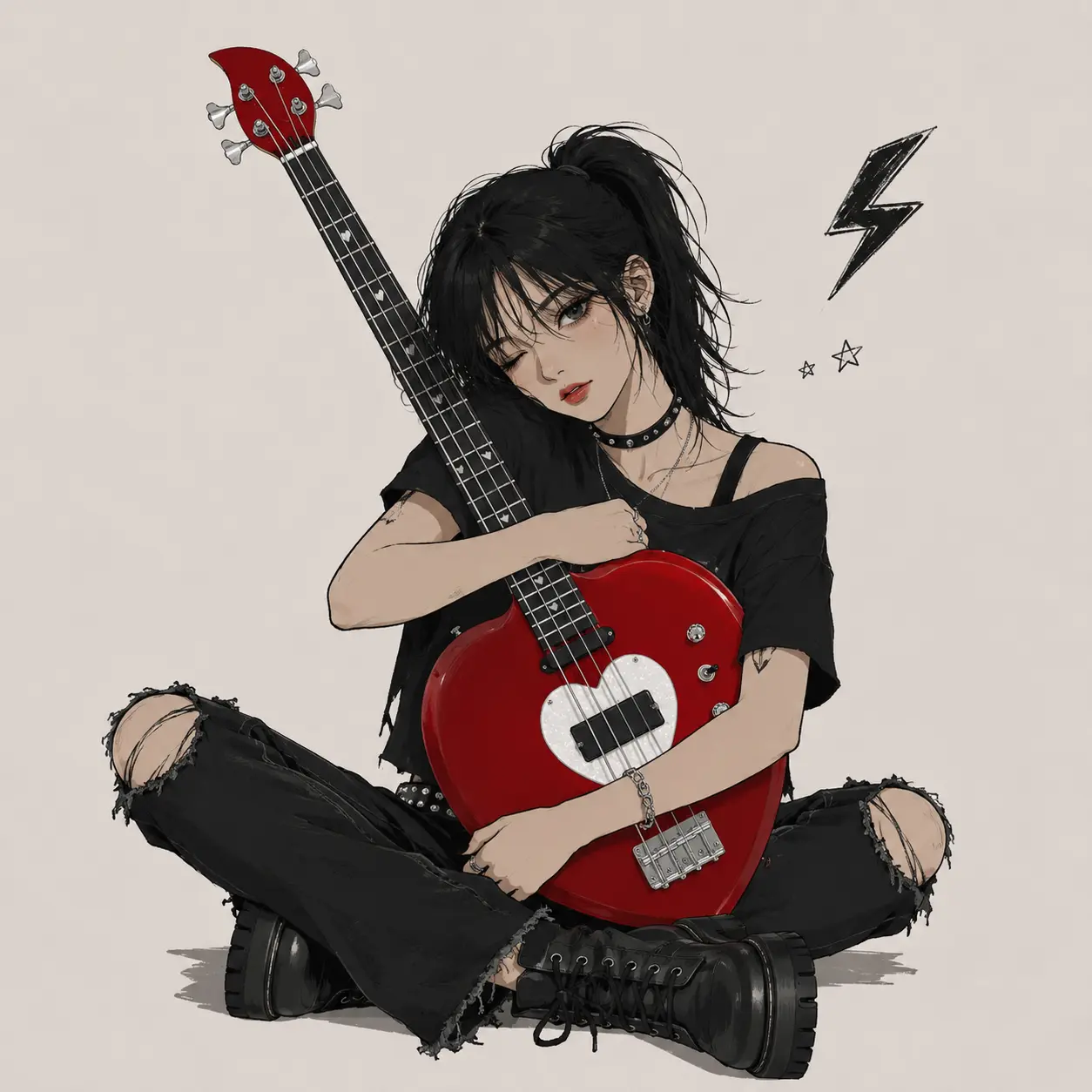 Red Heart 4-String Bass Guitar - Basswood Body, Rosewood Fretboard, Chrome Hardware, 22 Frets, Ace Frehley HHH Pickups, Glittered Blue & Silver Paint, Bold Look, Classic Design, Distinctive Sound, Guitar Strings, Live Performances, Modern Aesthetics