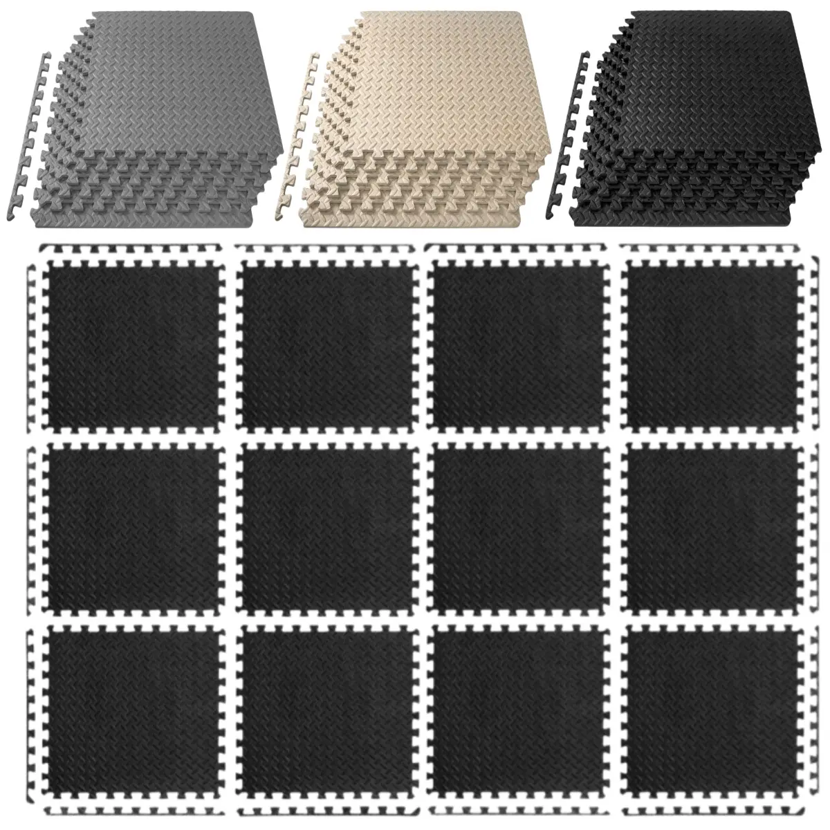 12 - 24 Pack Puzzle Exercise Mat Set, EVA Interlocking Foam Floor Tiles Protective Water-Resistant Flooring for Home Gym & Workout Equipment