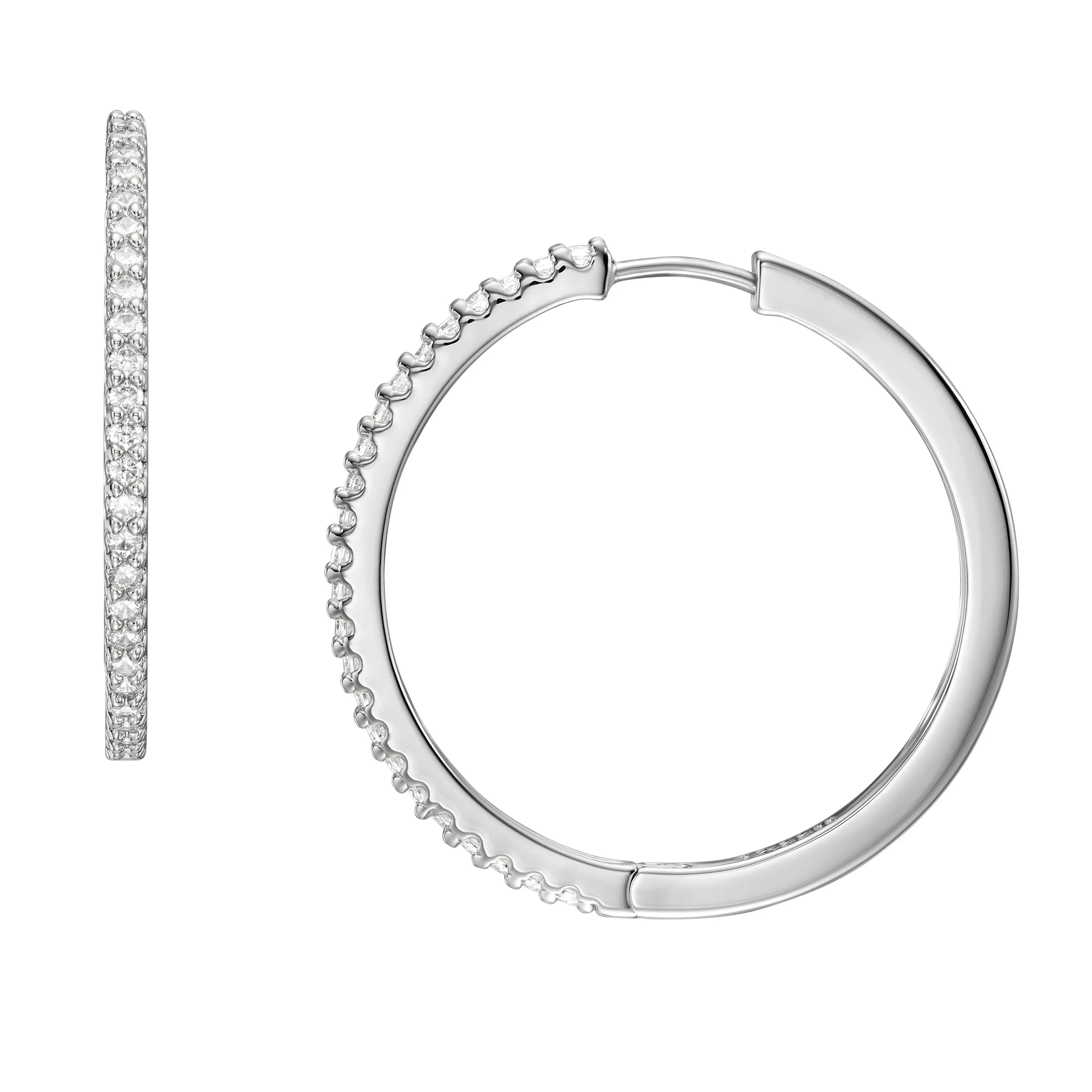 Fossil Women's Ellis Pavé Glitz Silver-Tone Brass Hoop Earrings
