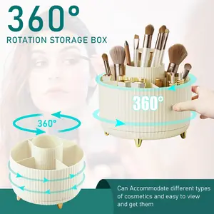 360° Rotating Makeup Brush Holder Organizer, 5 Slot Makeup Brushes Cup for Cosmetics, Nail Polish, Art Supply, Bathroom Vanity Desktop Organizer, Makeup Brush Organizer