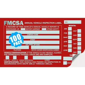 100 Pack Exterior Annual Vehicle Inspection Label, FMCSA Annual Inspection Stickers(Red), Aluminum, Permanent Self Adhesive, Meet DOT AVIR Requirements, 6" x 3.5"