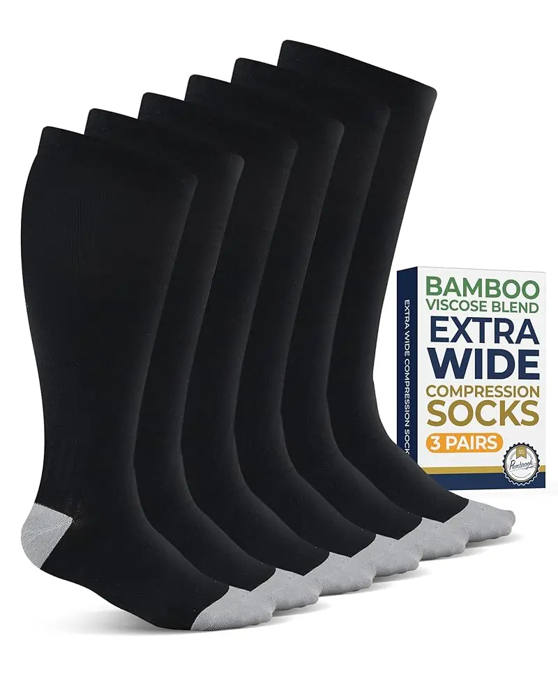 Pembrook Plus Size Wide Calf Compression Socks for Women & Men, Breathable Knee-High Moisture Wicking Bamboo Viscose Active Clean Socks, Moisture Wicking Socks