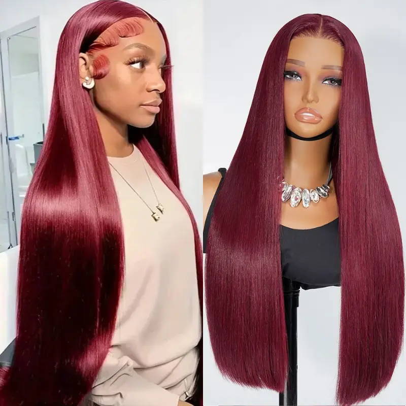 [28'' only $139] 99J Burgundy 13×6 Lace Frontal Wig 100% Human Hair Wigs 180% Density Straight Wigs Pre-Cut Lace Pre Plucked Natural Hairline For Black Women #SummerVibes Glueless Hd Wigs Glueless Curly Wig