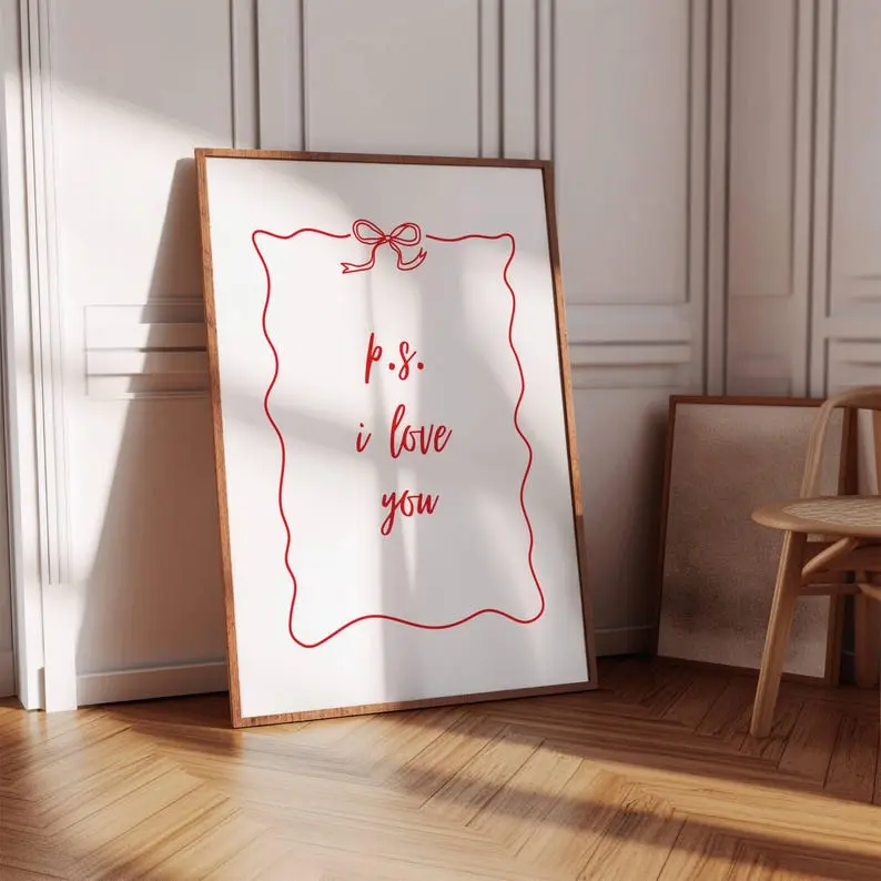 Red Trendy Valentine Poster, I Love You Romantic Wall Art, Valentine's Day Poster, Cute Galentine Décor