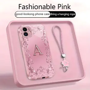 Suitable for [iPhone 11] high-end women's phone case🥰，free four-leaf clover lanyard included—choose any one of the 26 letters. Drop-resistant and fingerprint-proof. YM99