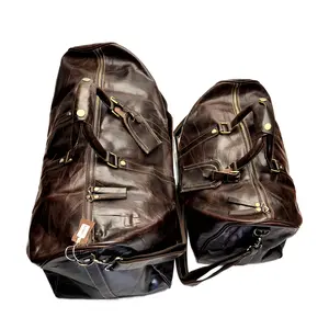 Leather Duffle Bag Set - Full Grain Leather Travel Bag - Carry On Weekender Overnight Duffel Bag.