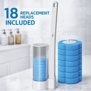 Hygienic Disposable Toilet Wand with 18 Floral Sponges | One-Click Eject, Long-Lasting Cleaning System, Deep Scrubber (Stem + Caddy)