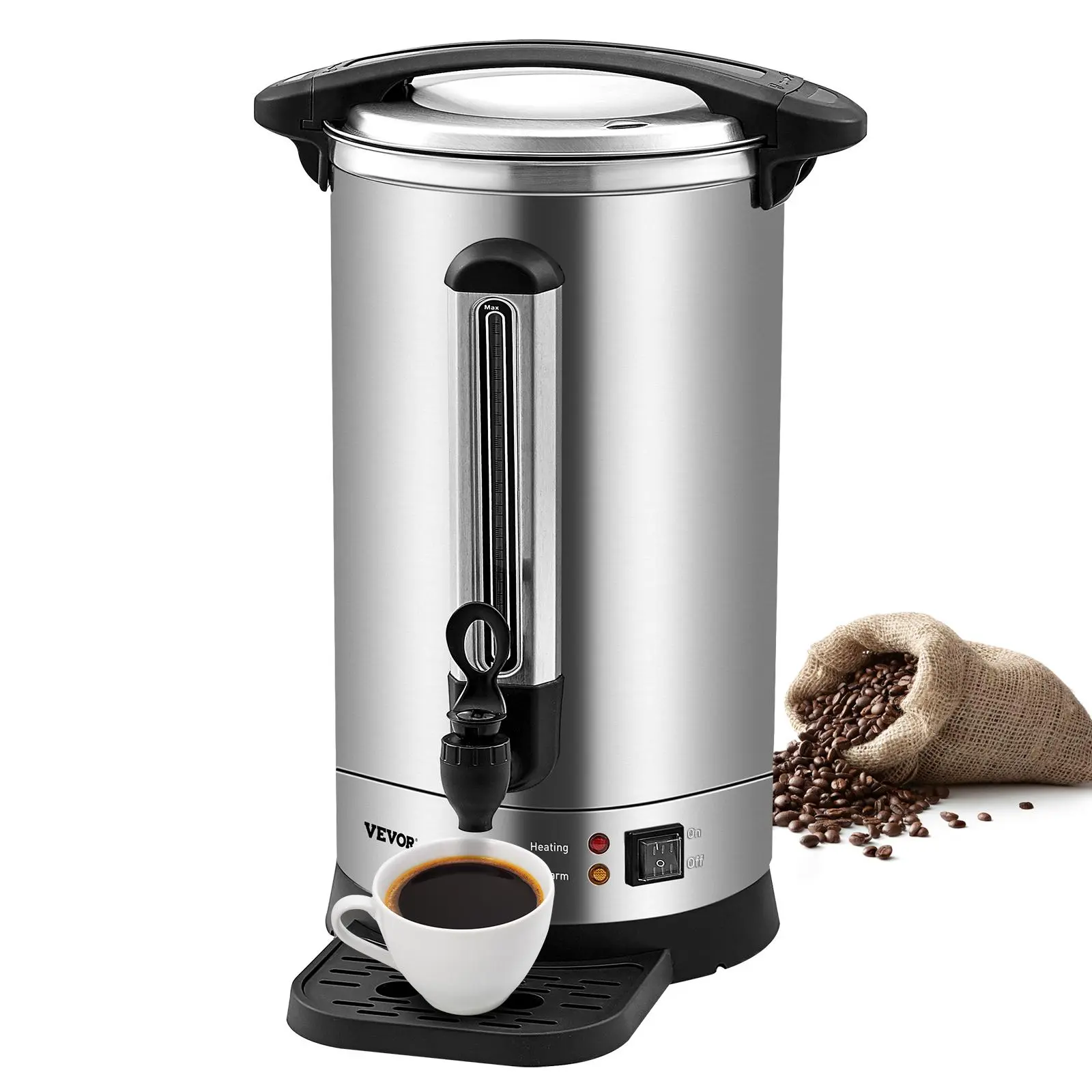 【summerfinds】VEVOR Commercial Coffee Urn, 65 Cups Stainless Steel Large Coffee Dispenser, 1500W 110V Electric Coffee Maker Urn For Quick Brewing, Hot Water Urn with Detachable Power Cord for Easy Cleaning, Silver