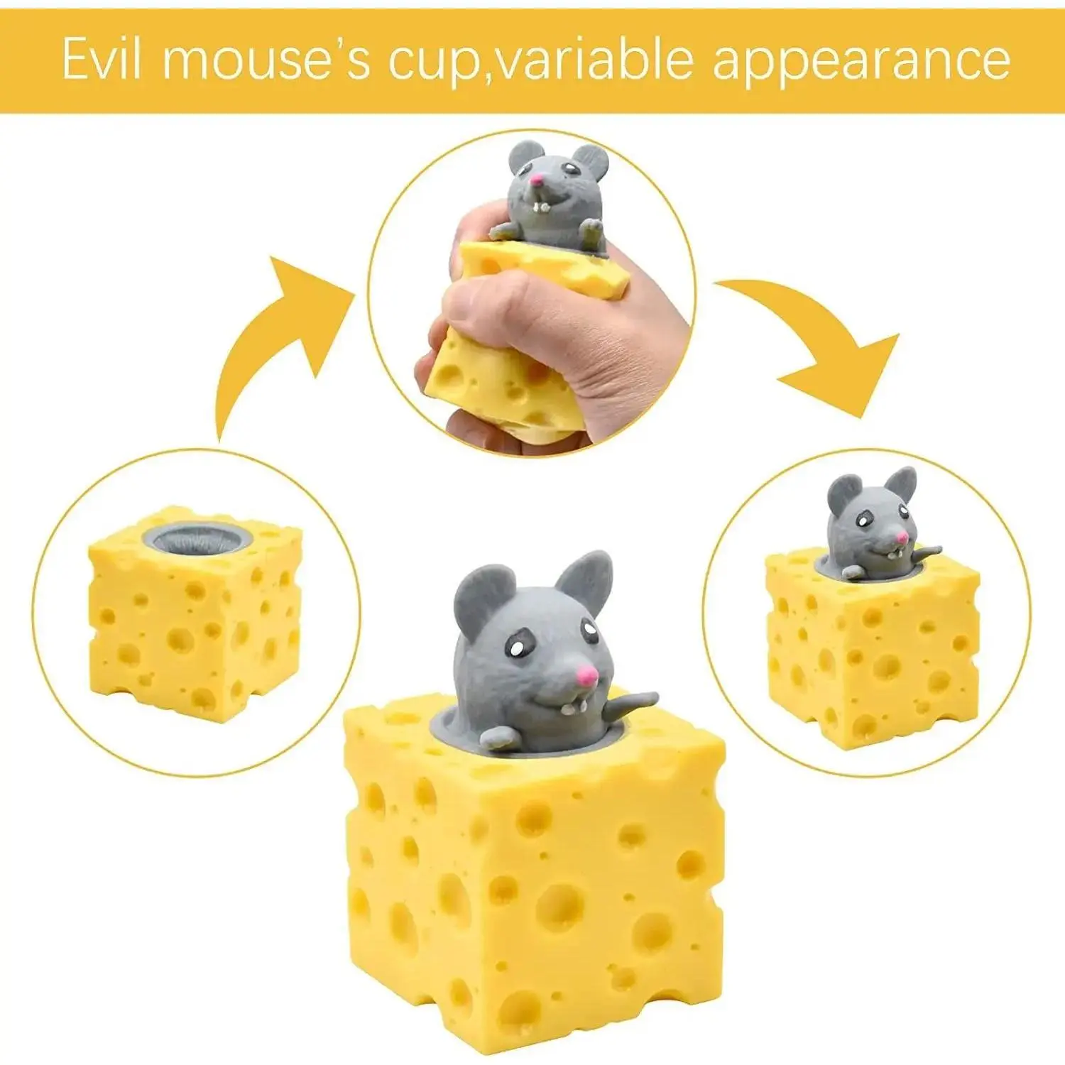 Cheese Mouse Cup Decompression Squeeze Cheese Toys Stress Relief Mice Toy Rat Stress Ball Sensory Fidget Toy Gift for Adults Kid
