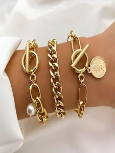 3 Piece Set Pearl Beaded Multi-Layer Bracelet, Stackable Bracelets, Elegant Casual Women's Jewelry, Versatile Daily Wear Fashion Accessory, Layered Bracelet Set