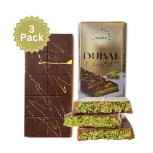 Dubai-Style Chocolate Bar 3 pack | 7 oz of Authentic Luxurious Middle Eastern Indulgence | Premium Milk Chocolate, Golden Kadayif Crisps, Velvety Tahini & Hand-Harvested Pistachios – Imported from Turkey