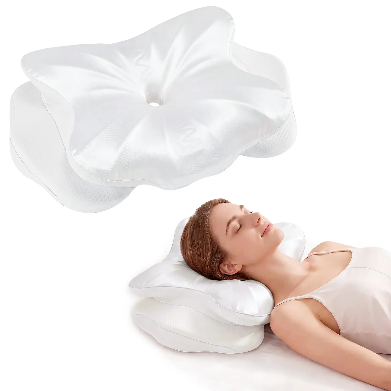Sweetcrispy Orthopedic Memory Foam Pillow - Ergonomic Contoured Cervical Support, Dual-Height Design, Arm Grooves, Breathable Removable Cover, Queen Size for Side, Back Sleepers