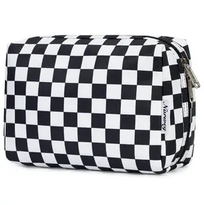 Large Makeup Bag Zipper Pouch Travel Cosmetic Organizer for Women (Large, Black Checkerboard)