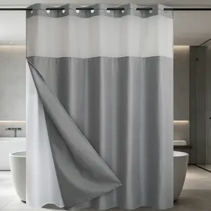 No Hook Shower Curtain with Snap in Liner -Waterproof Double Layer Shower Curtain -Fabric Waterproof Inner Liner, White Cloth Shower Curtains Washable,72 x75 Inch Showercurtain
