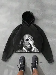 Men's Portrait Print Drawstring Hoodie, Street Fashion Regular Fit Long Sleeve Hooded Graphic Sweatshirt for Daily Holiday Outdoor Wear, Men Clothes for All Seasons, Casual Streetwear Hoodies, Tops