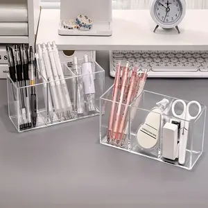 Transparent Pen Holder with 3 Compartments, Ideal for Organizing Pens, Pencils, Brushes, Great for Home Desk Organization, Desk Accessories