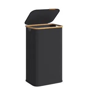 【Deals For You】SONGMICS Laundry Hamper, Laundry Basket with Lid, Foldable Storage Basket, Bamboo Frame, for Bedroom, Living Room, Oxford Fabric, 26.4 Gal. (100 L)