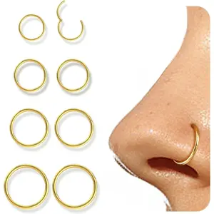 Jstyle 8 Pcs 16G 316L Surgical Steel Nose Rings Hoops Septum Rings Lip Rings Hypoallergenic Nose Clicker Ring Tragus Helix Cartilage Daith Rook Sleeper Earring Body Piercing Jewerly for Women Men