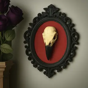 Gothic Raven Skull Round Frame, Unique Design Gothic Artistry for Home & Office Decoration, Perfect for Gifts & Collectibles, Collectible Item, Wall Decor Gift, Framed Decor