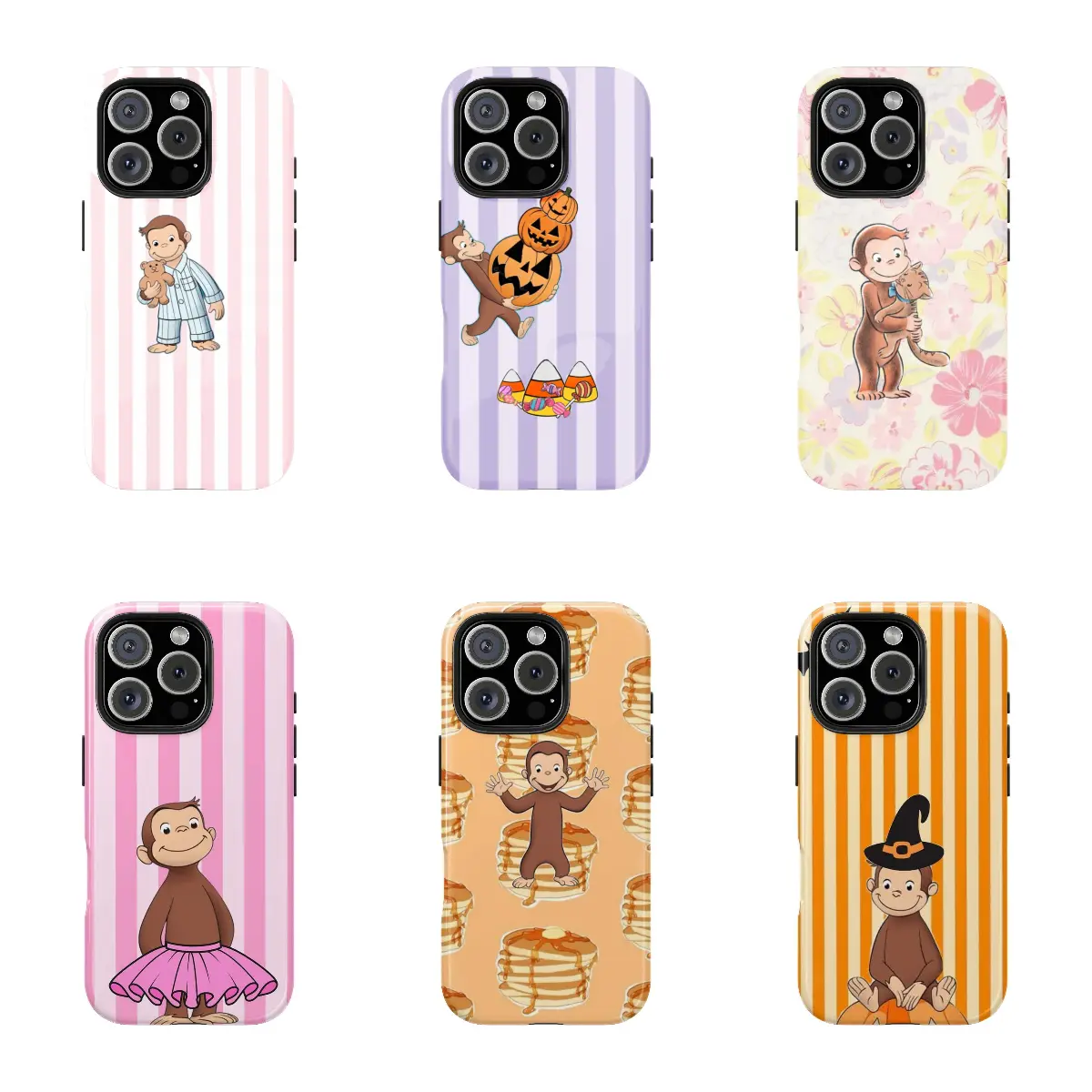 Curious George Smartphone Casing - Halloween Party Theme, Cute Retro Monkey with Banana, Childhood Favorite PBS Cartoon Book Protection for iPhone 17, 16 & Samsung Handheld Devices, Accessories