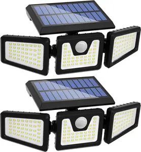 Solar Lights Outdoor with Motion Sensor,3 Head 180° Wide Angle Street Area Lights, IP65 Waterproof Security Lighting with 3 Modes(Non-Remote,2 Pcs),Christmas lights outdoor