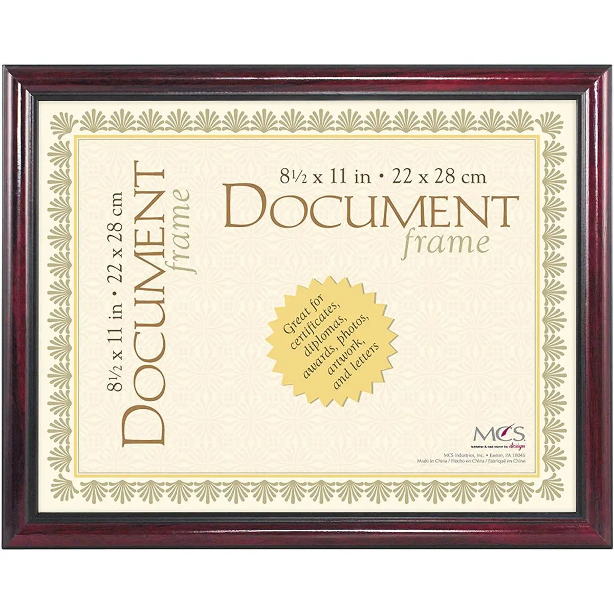 MCS Step Document Wall Frame - 8.5x11" Glass Photo Frame, Elegant Mahogany, Traditional Baby Room Decor for Nursery Decor