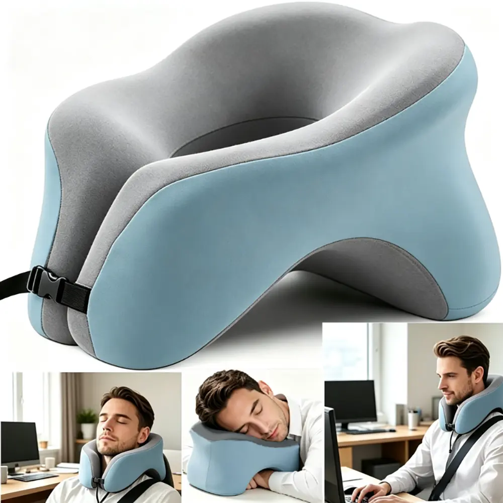 Neck Travel Pillow Memory Foam Neck Pillow for Comfort on Airplane Compact and Ergonomic Design for Travel, Breathe Easy Face Down Pillow, Massage Pillow Face Down - Headrest Face Pillow for Bed Car Rides, and Home Use Ideal for Adults
