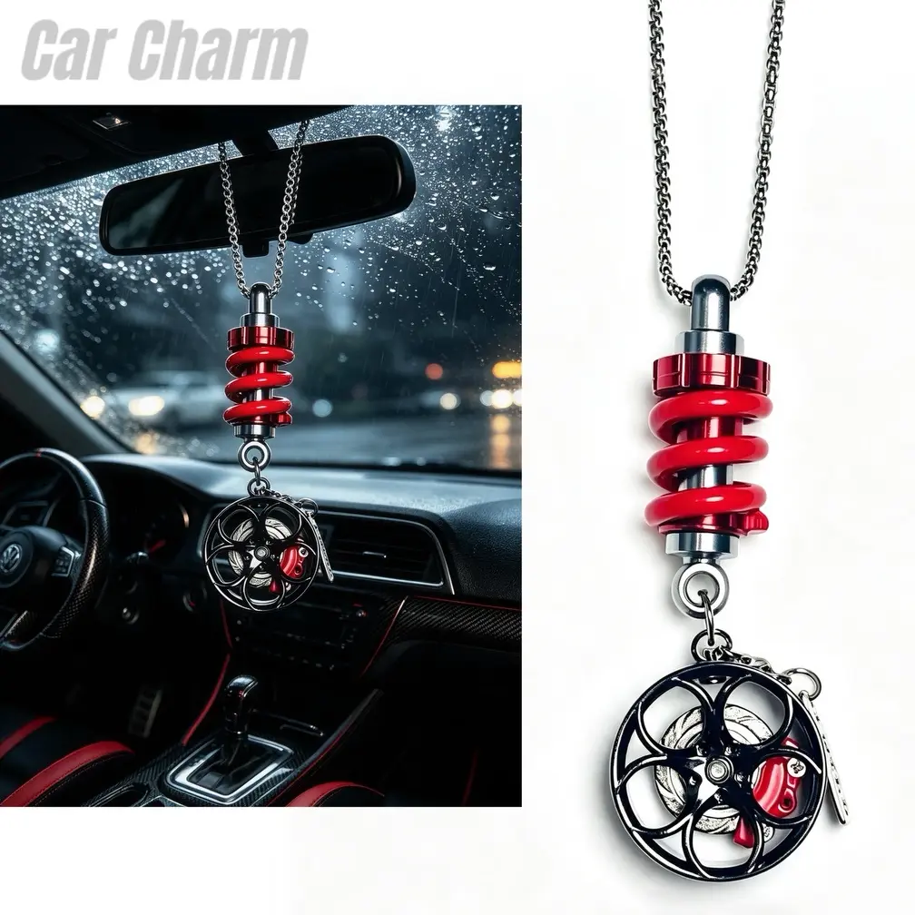 RAVOONY Unique Metal Wheel Rim Rearview Mirror Pendant - Stylish Car Decoration Jdm Car Interior Hanging Ornament Accessory, Ideal Gift for Car Enthusiasts