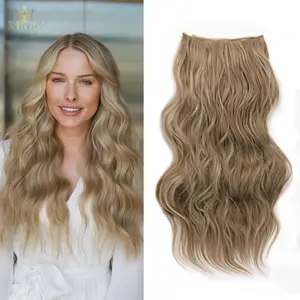 [ Qbeauty ] Ashy Champagne Clip- in Synthetic Hair Extensions Long Wavy 4PCS Thick Hairpieces Double Weft Natural Hair Extensions for Women