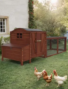 Wooden Chicken Coop, 106 Inches (Approx. 269.2 cm) Outdoor Chicken Coop, Hen House Poultry Pet Shed Run with Waterproof Roof, Ramp, Nesting Box, Wire Fence, Backyard Poultry Cage for 3-4 Chickens, Ducks, and Rabbits