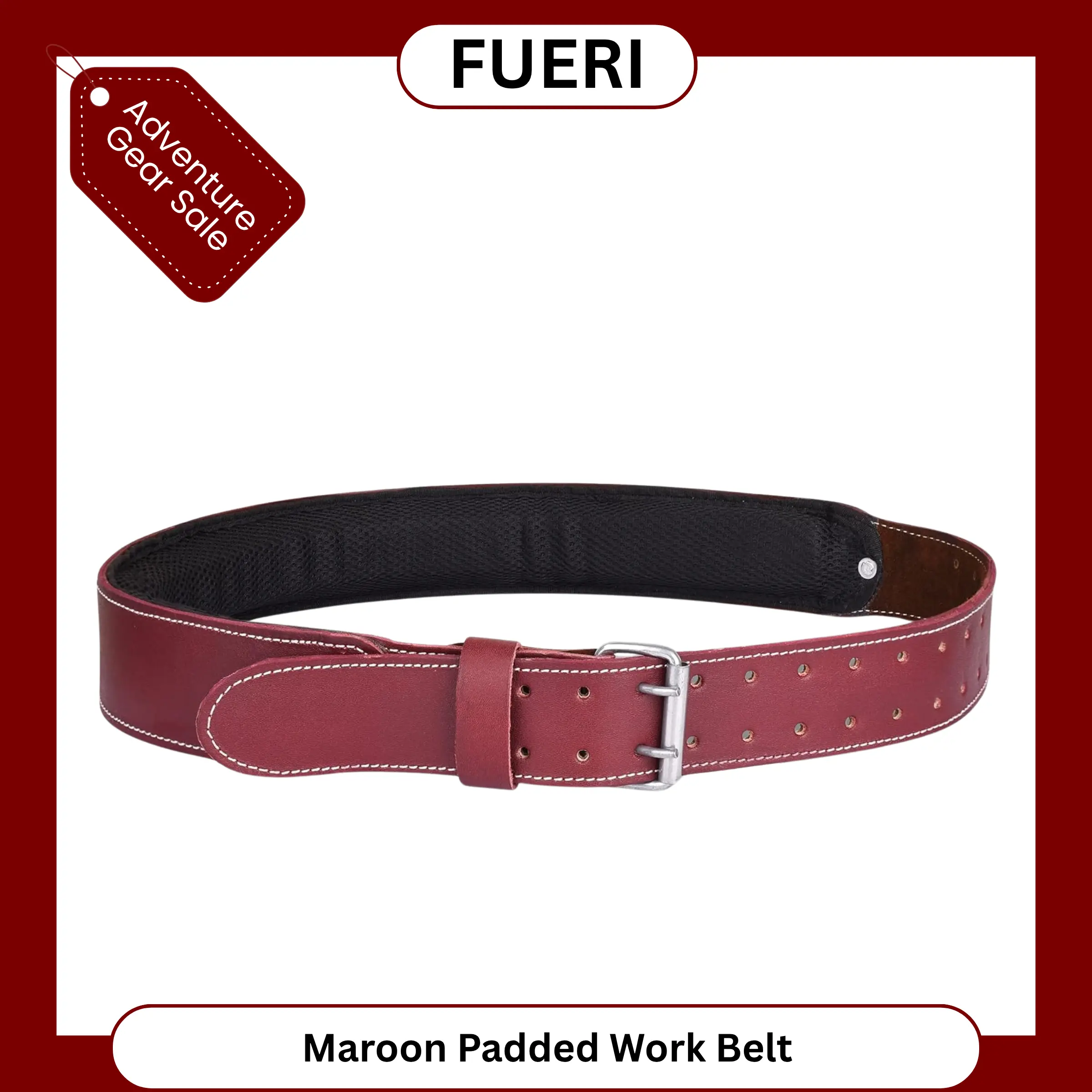 FUERI Premium Foam-Padded Leather Work Belt - Thick Grain, Durable Belt, Men's Work Accessory, Construction Accessory, Waist Band for Carpenters, Mechanics, Durable Belts