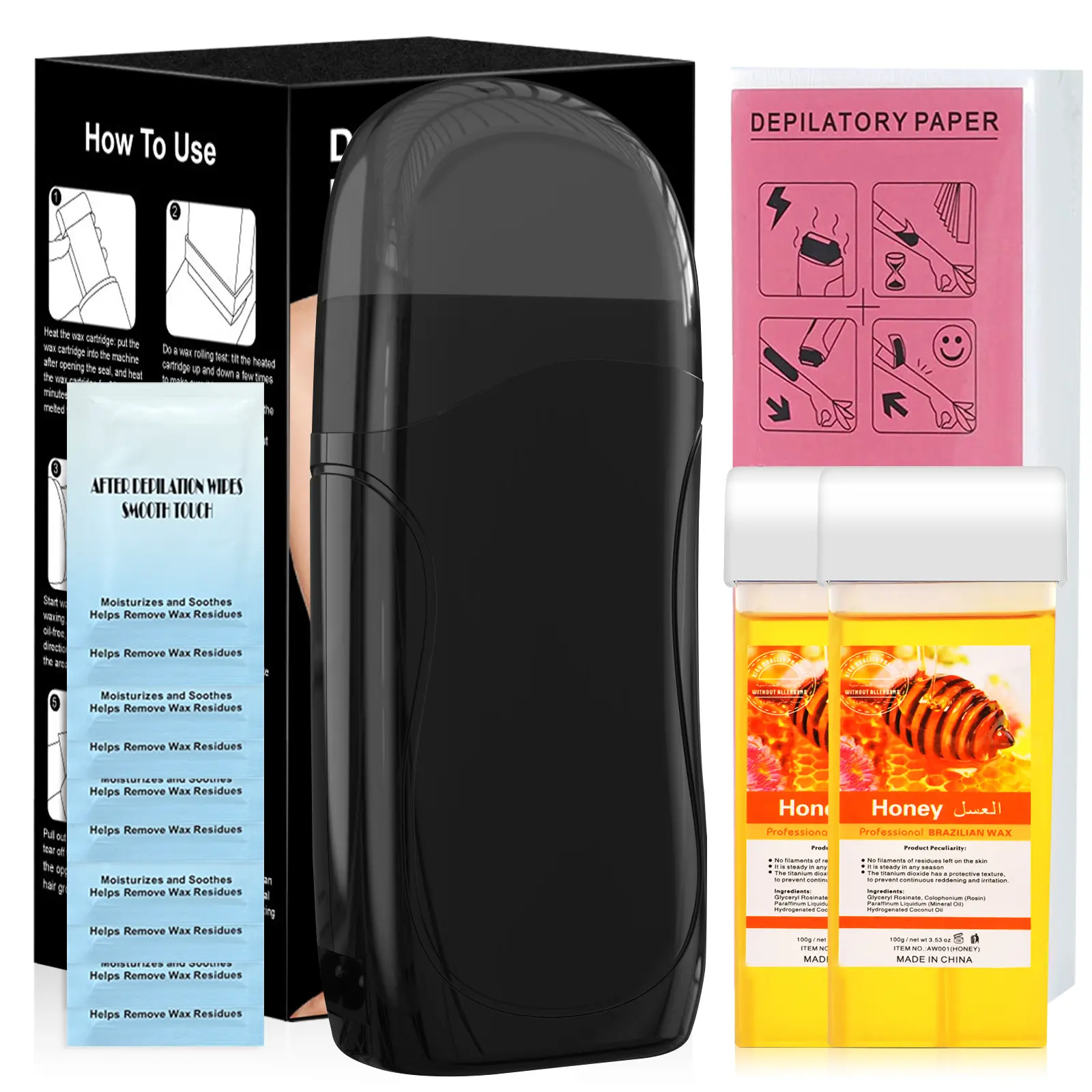 Roll On Wax Kit, Hair Removal Waxing Kit with Wax Warmer, Gentle Wax for Sensitive Skin, At-Home Waxing