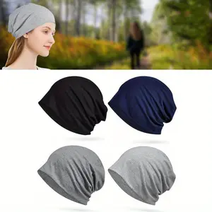 Set of 4 Soft Blend Beanies for Men Women - Lightweight, Breathable Brimless Skull Caps,Perfect for Running,Outdoor Activities Casual Wear, Summer Headgear Slouchy Beanie Style Breathable Fabric