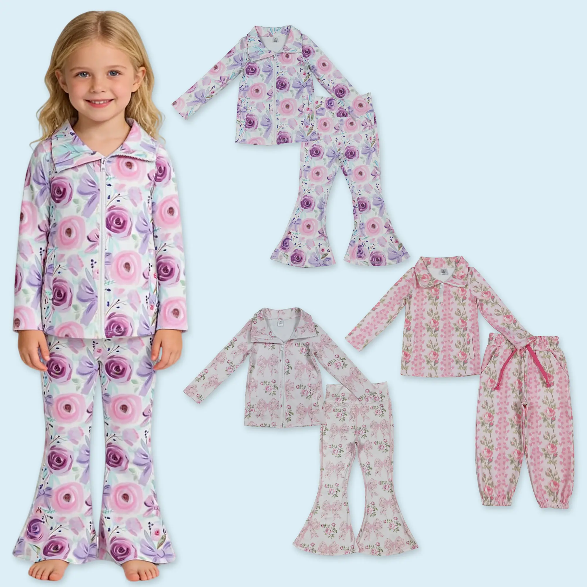 Floral design girls active wear yoga dress athletic set